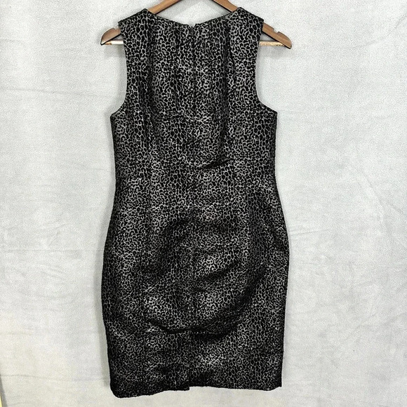 Michael Kors Midi Sheath Dress Womens 10 Black Animal Cheetah Sleeveless Chic - Picture 9 of 9